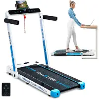 Thunder RACE-WHITE Tapis de Course 14 km/h Pliable Walking Pad 2 CV jusqu'à 130 kg LED Bluetooth Application Fitness Maison
