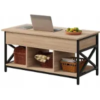 FODYM Table basse en bois de style loft, extensible, relevable, avec rangement, 100 cm