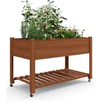 StarTech.com Jardinière surélevée à roulettes - Bac à plantes surélevé - 122 x 61 cm - Avec tablette de rangement - Pour balcon et terrasse - Bois chêne rouge