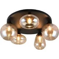 TRIO Plafonnier 5 lumières Lumina noir avec verre ambré