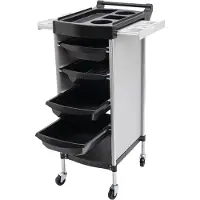 Easybuy Meuble de coiffure à 6 étagères avec roulettes et tiroirs, blanc