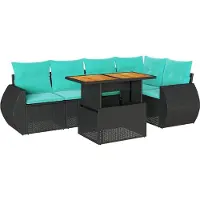 vidaXL Ensemble de salon de jardin 6 pièces avec coussins noir poly rotin