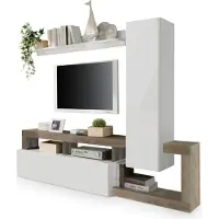 Meublorama Ensemble meubles salon avec rangements, collection BURA, longueur 219 cm, blanc laqué/chêne cadiz