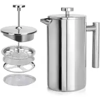 INF Cafetière à piston en acier inoxydable avec filtre - Infuseur manuel pour café et thé 800 ml