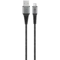 Goobay 49283 Câble textile micro-USB vers USB-A avec connecteurs métalliques (gris espace/argent), 2 m de câble de connexion élégant et extra-robuste pour les appareils avec connexion micro-USB
