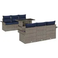 vidaXL Ensemble de canapé de jardin , 7 pièces, gris, en résine tressée