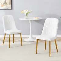MODFU , lot de 2 chaises de salle à manger avec assise large et dossier, chaise de cuisine avec pieds en métal antidérapants, blanche et dorée
