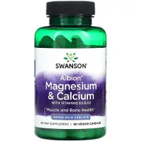 Swanson Health , Albion, Magnésium & Calcium avec Vitamines D3 & K2, 90 Gélules Végétariennes