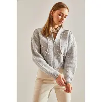 Bianco Lucci Cardigan gris chiné / blanc perle