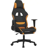 vidaXL Fauteuil gaming avec fonction massage et repose-pieds, tissu noir et orange