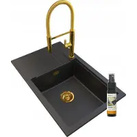 Granitan - Évier en granit - Évier de cuisine - Noir et or - avec égouttoir - Évier - LOUIS GOLD