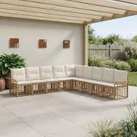 Prolenta Maison Exclusive - Ensemble de salon de jardin composé de 9 pièces. Tissu polyester naturel et de couleur crème
