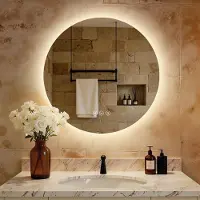 S'AFIELINA Miroir de salle de bain avec éclairage, rond, 60 cm, miroir LED , intensité réglable, 3 couleurs de lumière, anti-buée,tactile, fonction de mémorisation, IP65, étanche pour la salle de bain