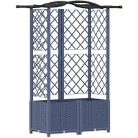 vidaXL Jardinière surélevée avec treillis et toit, gris, 122 x 40 x 138 cm, PP