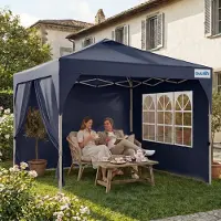 Quictent Pavillon 3 x 3 m, pavillon pliable avec verrouillage centralisé à bouton-poussoir, pavillon de jardin, tente de réception, avec 3 parois latérales amovibles, bleu