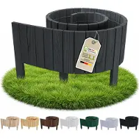 Pemicont Floranica Bordure de jardin bois 40 cm de hauteur x 200 cm, Anthracite – bord droit, rouleau de pin, délimitation de potager
