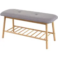 Mendler Banc Étagère à chaussures HWC-D90, Banc rembourré Rangement pour chaussures, bambou 44x90x34cm