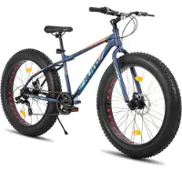 Hiland Vélo pour enfants 24 pouces avec pneus larges 4.0, dérailleur Shimano 7 vitesses, adapté à la plage et à la neige, VTT pour enfants (garçons et filles), bleu