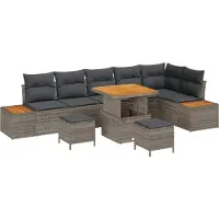 vidaXL Ensemble de canapés de jardin avec coussins, 9 pièces, gris