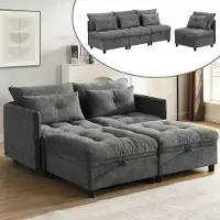 Merax Canapé modulaire 4 places avec rangement, canapé-lit en chenille, ensemble de salon modulable avec fonction couchage, gris
