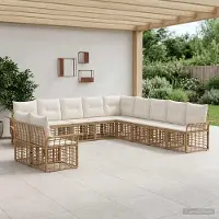 Prolenta Maison Exclusive - Ensemble de salon d'extérieur composé de 11 pièces. Tissu polyester naturel et de couleur crème