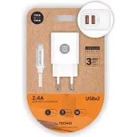 Tech One Tech Chargeur Double Blanc + Cable Micro Usb Nylon 2.4a