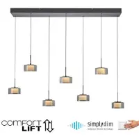 Paul Neuhaus Lampe suspendue LED RIKA, 7 bras, noire, réglable en hauteur, Comfort Lift, SimplyDim, 3000 K, réf. 2115-18