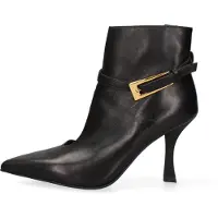 Marc Ellis Bottines pour femmes, bout pointu, en cuir véritable, noires avec boucle dorée