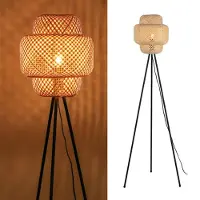 Alpinaluz Lampadaire à trois pieds EDDA avec abat-jour en rotin naturel – E27, style nordique-bohème