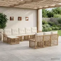 Prolenta Maison Exclusive - Ensemble de salon de jardin composé de 10 pièces. Polyester naturel et de couleur crème