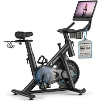 Merach Vélo Magnétique , Roue d’Inertie 6kg, 8 Niveaux, Bluetooth, Écran HD 15,6″, Silencieux, Support Haltères, Fitness à Domicile