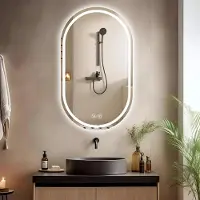 Great han Miroir de salle de bain LED ovale 60×90 cm - sans cadre, avec variateur, antibuée, écran tactile, montage mural, Smart Mirror