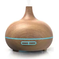 Arendo Aroma Diffuser, humidificateur, nébuliseur en bois, diffuseur avec LED 7 couleurs, fonction minuterie, 300ml, marron clair