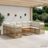 Prolenta Maison Exclusive - Ensemble de salon de jardin composé de 10 pièces. Polyester naturel et de couleur crème