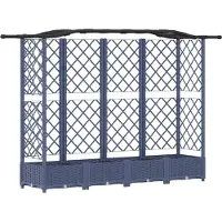 vidaXL Jardinière surélevée avec treillis et toit, gris, 203,5 x 40 x 123 cm, PP