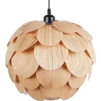Beliani Lampe à suspendre Marron clair Bois de bambou 1-flamme Abat-jour en forme de cône Câble long Moderne Éclairage Salle à manger Chambre à coucher Salon
