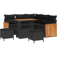 vidaXL Ensemble de canapé de jardin avec coussins 8 pcs noir