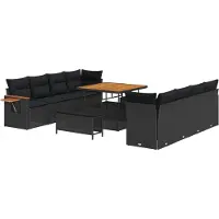 vidaXL Ensemble de canapés de jardin, 11 pièces, 11 places, couleur noire