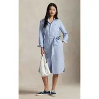 Ralph Lauren pour femme. 211928804002 Robe chemise en coton avec ceinture bleue (34), Casuel, Manche longue