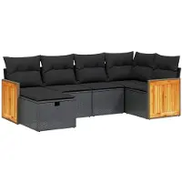 vidaXL Ensemble de salon de jardin 6 pièces avec coussins noir poly rotin