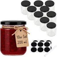 Relaxdays 10x pots, Bocal de conservation, Noir, Transparent
