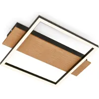 Briloner Kada Plafonnier LED,Reproduction bois, ON/OFF, lumière blanche chaude, noir-bois, 34 x 26 x 6 cm