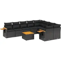 vidaXL Ensemble de 10 canapés de jardin avec coussins noir poly rotin