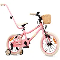 Sun baby Vélo pour enfants LOOFI 16 pouces, vélo léger en aluminium de 6,9 kg pour les enfants à partir de 4 ans, avec roues d'appoint, panier, sonnette, pour filles