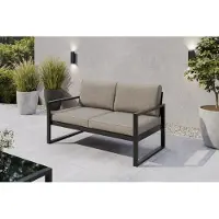 Margaret Hadas24 Canapé de jardin 2 places d'extérieur Madera Lounge, canapé de terrasse résistant aux intempéries, mobilier de balcon avec dossier, mobilier de jardin noir, gris-beige