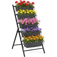 Costway Jardinière surélevée à 5 niveaux, jardinière verticale avec 5 bacs à fleurs et trous de drainage, jardinière verticale autonome, jardinière en escalier 57 x 71 x 115 cm, noir