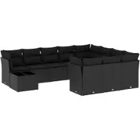 vidaXL Ensemble de salon de jardin 11 pièces avec coussins noir poly rotin