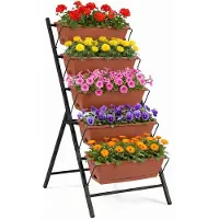 Costway Jardinière surélevée à 5 niveaux, jardinière verticale avec 5 bacs à fleurs et trous de drainage, jardinière verticale autonome, jardinière en escalier 57 x 71 x 115 cm, rouge