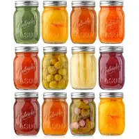 Nutrichef 12 pack 16 oz pots de ma on avec couvercles - pots de mise en conserve en verre pais avec couvercles en acier inoxydable - id al pour