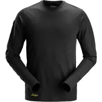 Snickers Hommes, T-shirt fonctionnel, Maillot à manches longues en laine mérinos 2451 (L), Noir